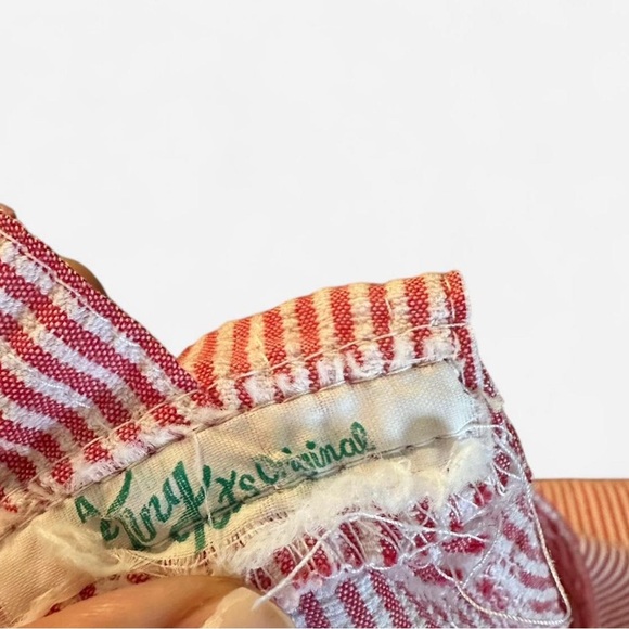 Vintage A Tiny Tots Original Red and white striped overall shorts with pockets - Picture 2 of 3